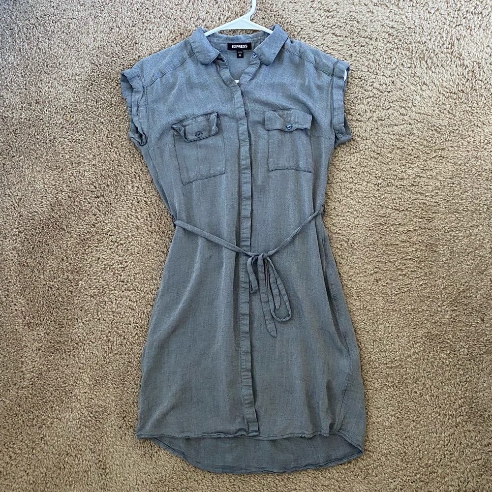 Express Light Blue Button Up Tie Dress